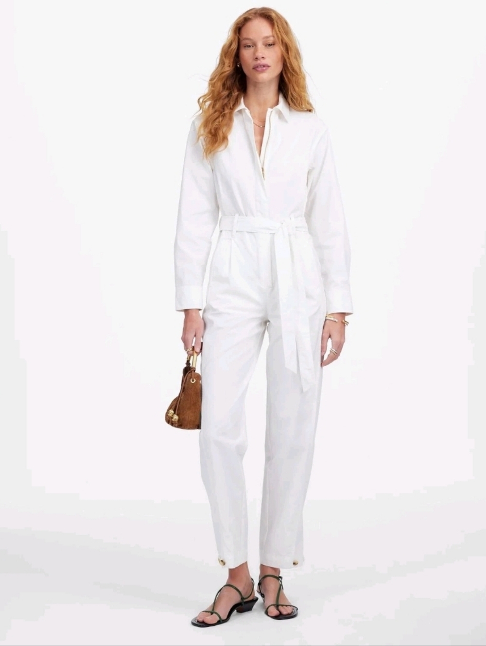 Madewell White Belted Utility Coverall Jumpsuit Straight Leg Size XS